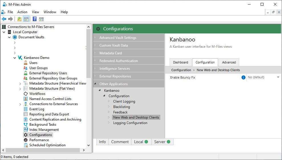 Applications window of M-Files Admin