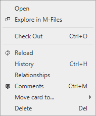 Kanban card context menu for documents