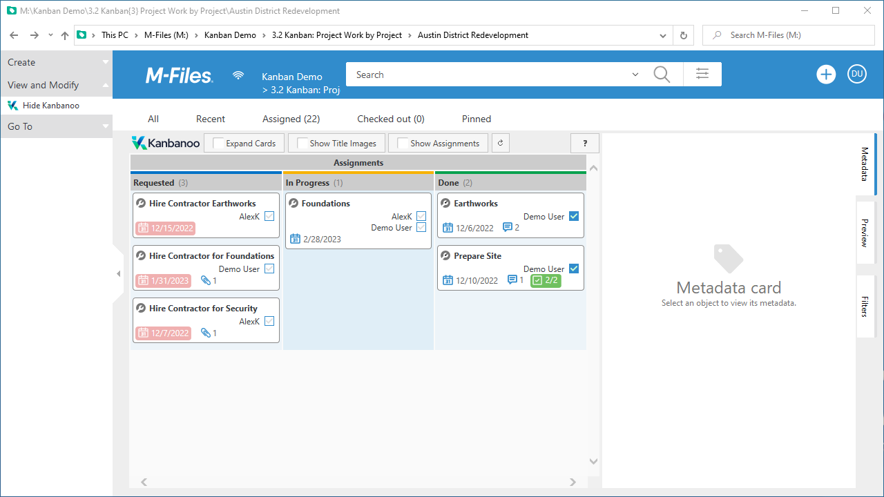 M-Files screenshot with Kanbanoo board