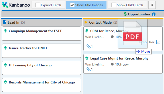 Image of dragging a PDF file on a Kanban card